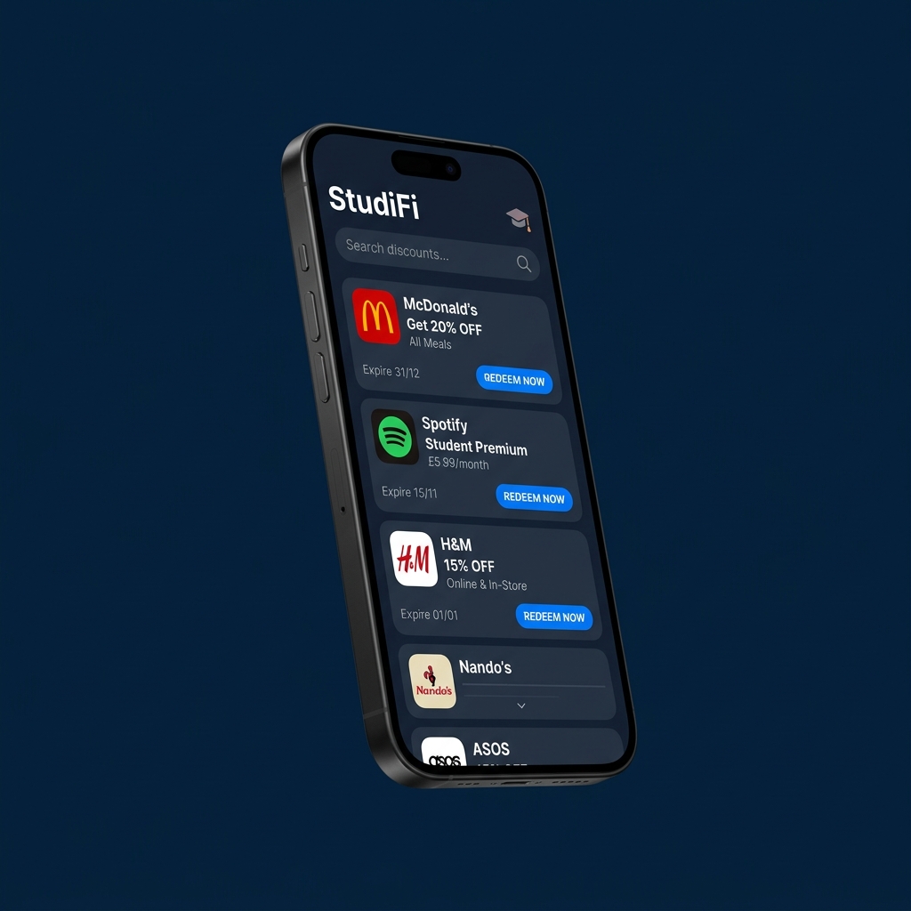 StudiFi app showing student discounts from popular brands